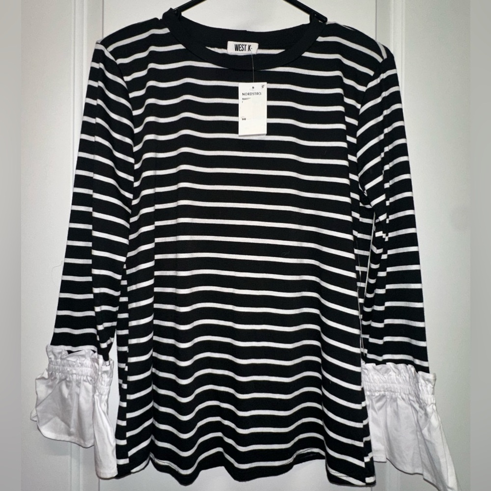 Nwt West K Nordstroms Stripped Shirt Ruffle Cuffs Size Med